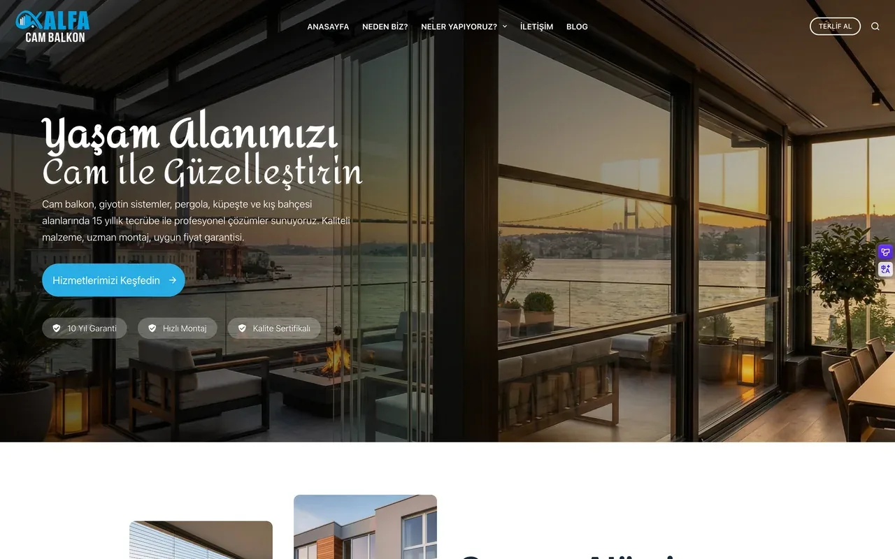 Alfa Cam Balkon için Argo Ajans tarafından hazırlanan web sitesinin ekran görüntüsü
